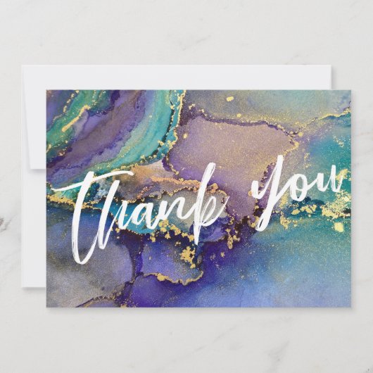 色数々の金ゴールド液体抽象芸術アート&タイポグラフィ サンキューカード (正面)