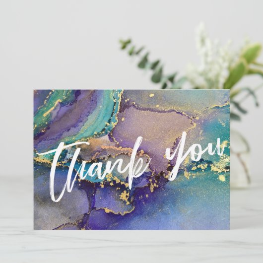 色数々の金ゴールド液体抽象芸術アート&タイポグラフィ サンキューカード (スタンド正面)
