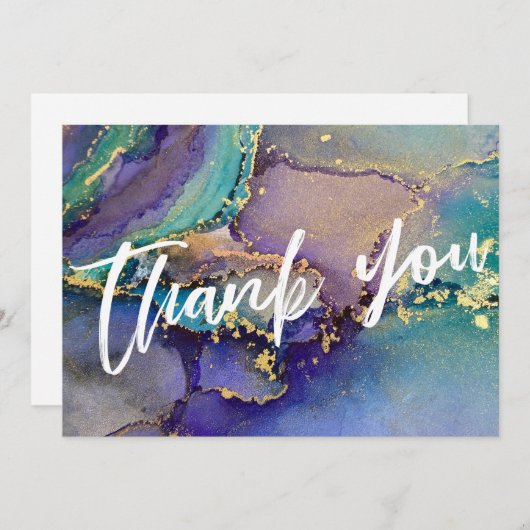 色数々の金ゴールド液体抽象芸術アート&タイポグラフィ サンキューカード (正面/裏面)