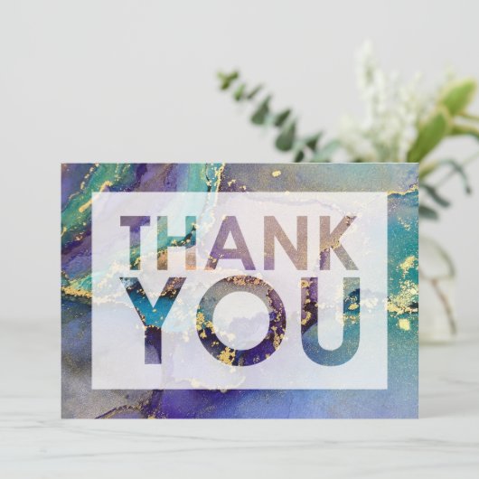 色数々の金ゴールド液体抽象芸術アート&切り出し サンキューカード (スタンド正面)