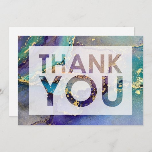 色数々の金ゴールド液体抽象芸術アート&切り出し サンキューカード (正面/裏面)