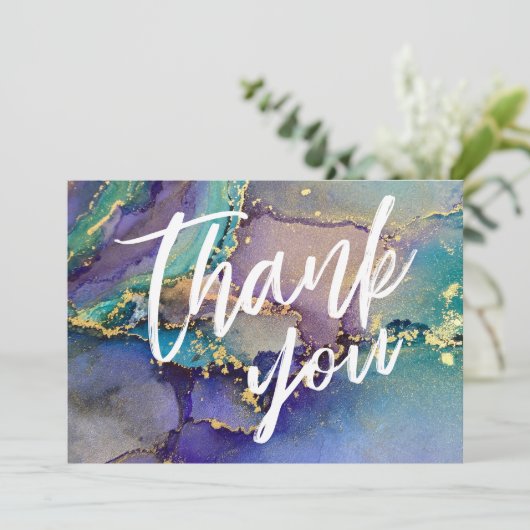 色数々の金ゴールド液抽象芸術アカジュアルール サンキューカード (スタンド正面)