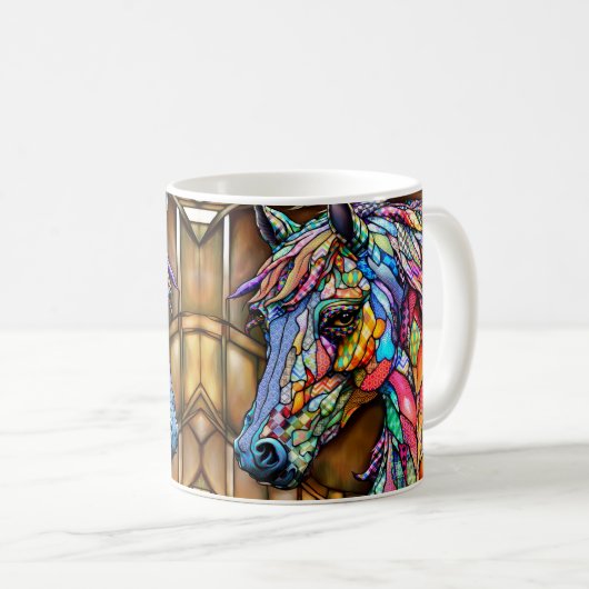 色数々の馬ステンドグラスモザイクスタイル14 コーヒーマグカップ (正面右)