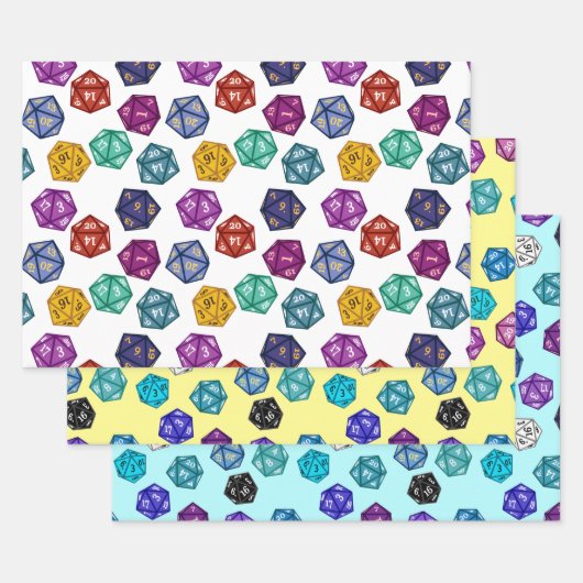 色数々のRPG D20サイコロ ラッピングペーパーシート (セット)