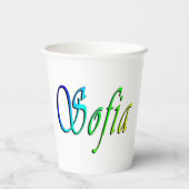 色文字で書かれた「Sofia」 紙コップ (裏面)