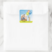 色気球チャイルドの最初の誕生日フォト スクエアシール (バッグ)