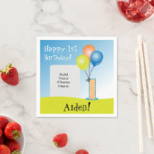 色気球チャイルドの最初の誕生日フォト スタンダードカクテルナプキン (インサイチュ)