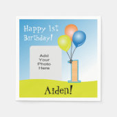 色気球チャイルドの最初の誕生日フォト スタンダードカクテルナプキン (正面)