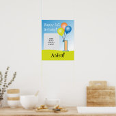 色気球チャイルドの最初の誕生日フォト ポスター (キッチン)