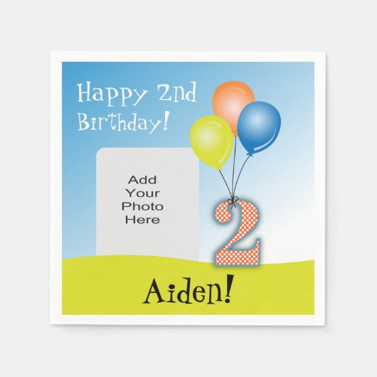 色気球チャイルドの2回目の誕生日の写真 スタンダードカクテルナプキン (正面)