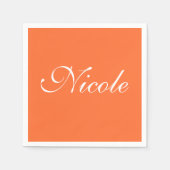 色無地のオレンジと白カスタマイズの名前 スタンダードカクテルナプキン (正面)