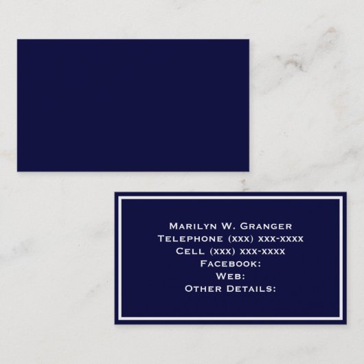 色無地の：ネイビーブルフレーム付き 名刺 (正面/裏面)