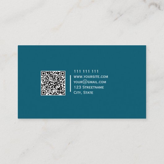 色無地のQRコードモダンエレガントティール(緑がかった色) 名刺 (裏面)