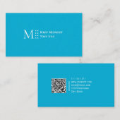 色無地のQRコードモダン明エレガント青 名刺 (正面/裏面)