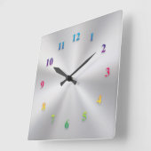色番号付き銀金属時計 スクエア壁時計 (傾斜)