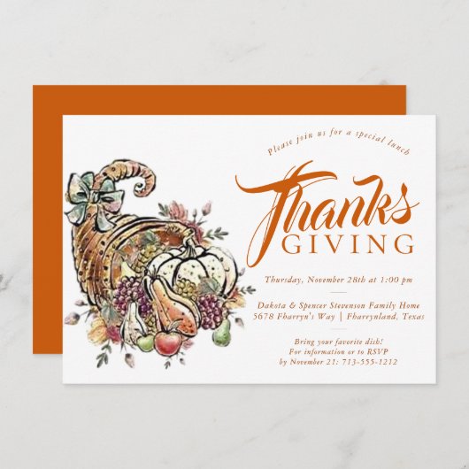 色盲の昇華 |オレンジ色の感謝祭 招待状 (正面/裏面)