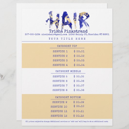 色美容師サロンカスタムサービス価格表 レターヘッド (正面/裏面)