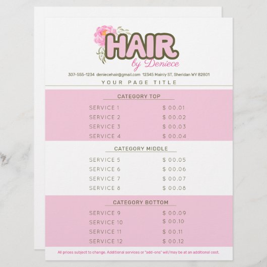 色美容師サロンカスタムサービス価格表 レターヘッド (正面/裏面)