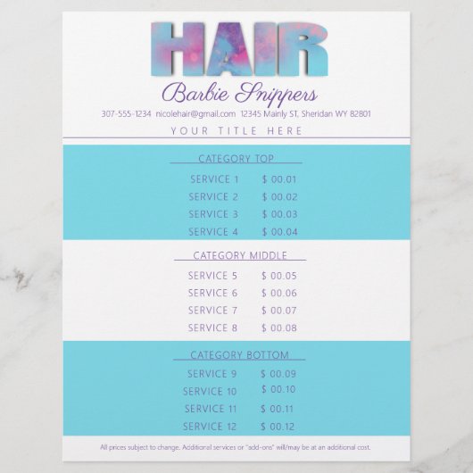 色美容師サロンカスタムサービス価格表 レターヘッド (正面)