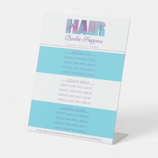 色美容師サロンカスタムサービス価格表 台座サイン (正面)