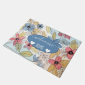 色自然水彩フローラ葉アート ドアマット (アングル)