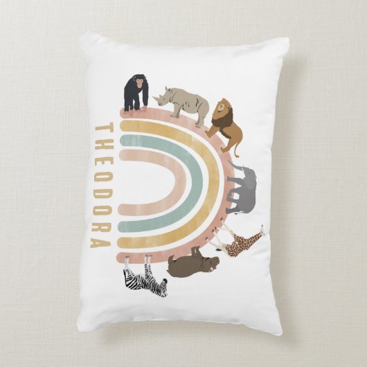 色自然水彩虹の動物 アクセントクッション (裏面(縦))