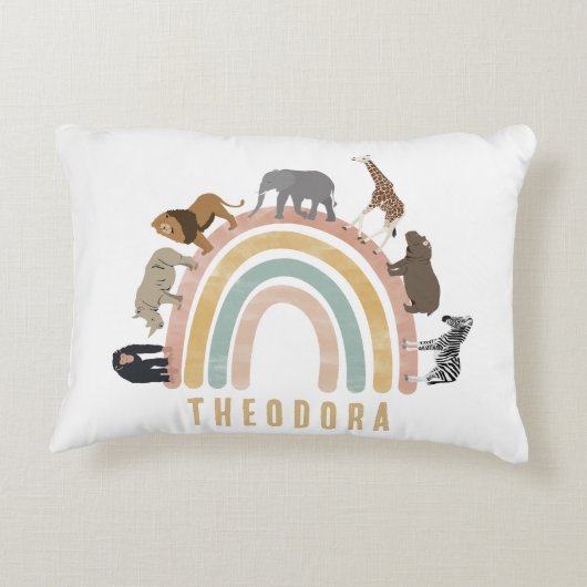 色自然水彩虹の動物 アクセントクッション (裏面)