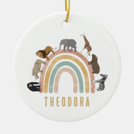 色自然水色虹のジャングル動物 セラミックオーナメント