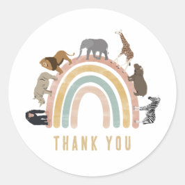 色自然水色虹のジャングル動物 ラウンドシール