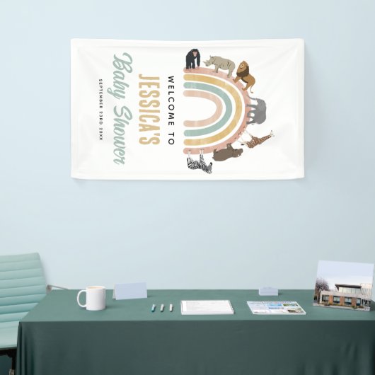 色自然虹の動物の赤ちゃんシャワーへようこそ 横断幕 (トレードショー)