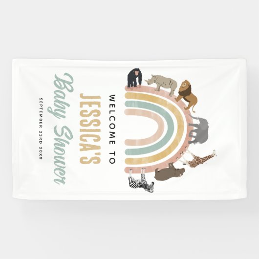 色自然虹の動物の赤ちゃんシャワーへようこそ 横断幕 (横)