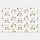 色自然虹ジャングル動物誕生日名 ラッピングペーパーシート (正面)