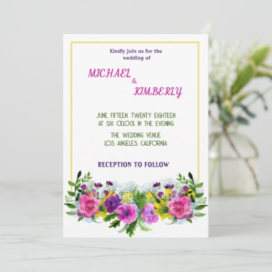 色花ゴールデンフレーム結婚式招待状 招待状 (スタンド正面)