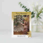 色褪せたゴールドの家族写真クリスマスカード ポストカード (スタンド正面)