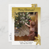 色褪せたゴールドの家族写真クリスマスカード ポストカード (正面/裏面)