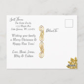 色褪せたゴールドの家族写真クリスマスカード ポストカード (裏面)