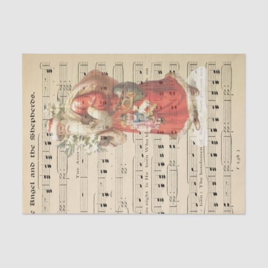 色褪せたサンタクリスマス楽譜デコパージュ 薄葉紙 (正面)