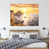 色鉛筆で描いたカプリ島のファラリョーニの岩と夕日の海 キャンバスプリント (インサイチュ (寝室))