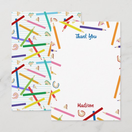 色鉛筆の模様 子供 カスタム名 サンキューカード (正面/裏面)