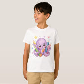 色鉛筆を持つキュートなタコ Tシャツ (正面フル)
