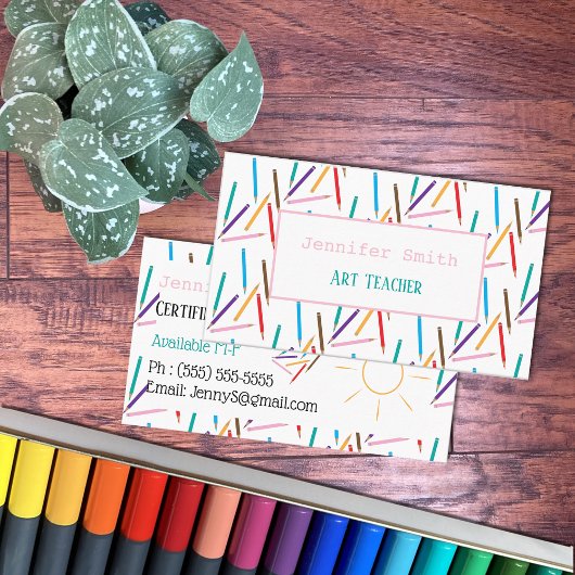 色鉛筆アート先生ホワイトビジネスカード 名刺