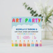 色鉛筆キッズアートパーティー誕生日招待状 招待状 (スタンド正面)