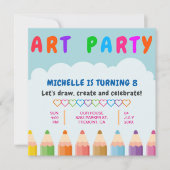 色鉛筆キッズアートパーティー誕生日招待状 招待状 (正面)