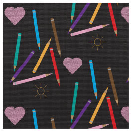 色鉛筆ドードルパターンブラック生地 ファブリック