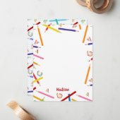 色鉛筆パターンキッズ名前をカスタムする ノートカード (正面/裏面インサイチュ)