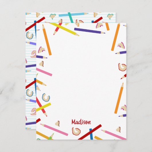 色鉛筆パターンキッズ名前をカスタムする ノートカード (正面/裏面)