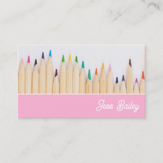 色鉛筆ピンク先生名刺 名刺 (正面)