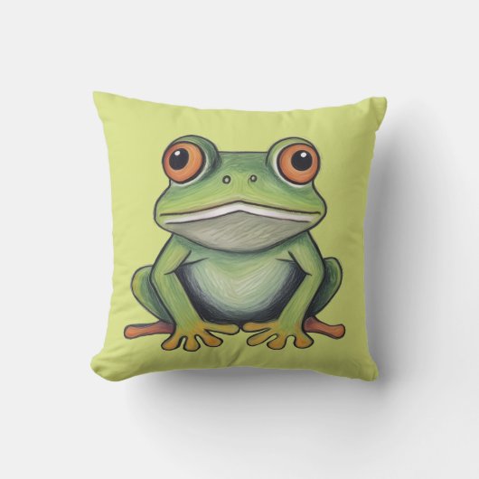 色鉛筆画のカエル クッション (正面)