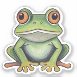 色鉛筆画のカエル シール