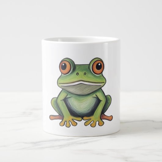 色鉛筆画のカエル ジャンボコーヒーマグカップ (正面)